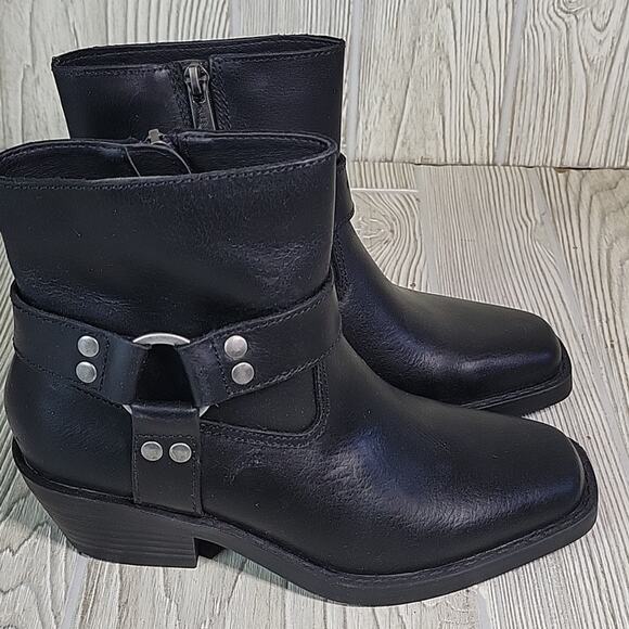 Sun + Stone Pheobie Leather Square Toe Harness Moto Ankle Boots Womens 5 NEW - Picture 3 of 14